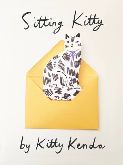 Close-up of the black and white scribbled pattern on the Sitting Kitty Shaped Greeting Card - Black White