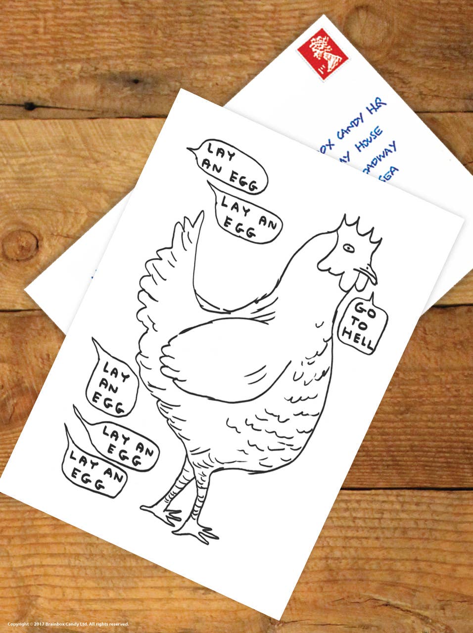 David Shrigley x Brainbox Candy Lay an Egg art postcard, pack of 12 - PABOOM