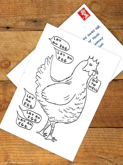 David Shrigley x Brainbox Candy Lay an Egg art postcard, pack of 12 - PABOOM