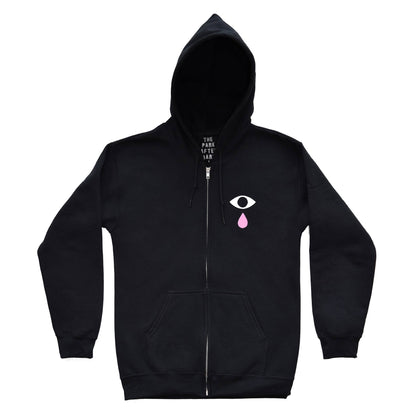 Fever Dreams zip-up hoodie laid flat, showing the full silkscreen back design - PABOOM