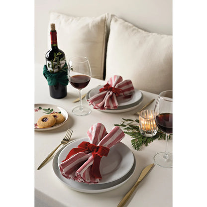 Single Peppermint Stripe napkin unfolded, displaying the full red and white stripe pattern - PABOOM