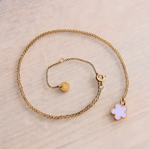 Flower Charm Stainless Necklace - Lilac/Gold