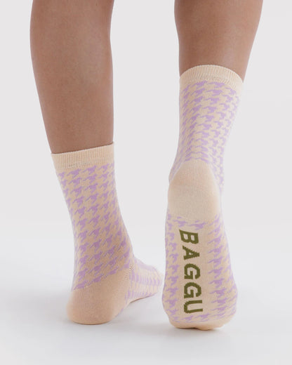 BAGGU Crew Sock - Pink Houndstooth