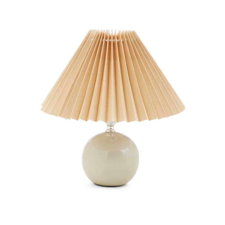 Round pistachio-beige ceramic table lamp with a pleated cream shade - PABOOM