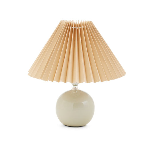Round pistachio-beige ceramic table lamp with a pleated cream shade - PABOOM