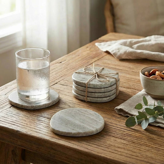 Marble Pebble Coaster Set Beige