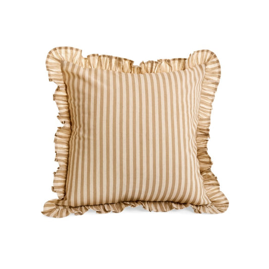 Striped Ruffled Trim Cushion 20" - Taupe