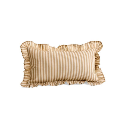 Striped Ruffled Trim Cushion 12 x 22" - Taupe