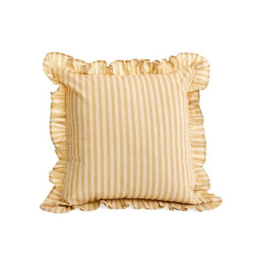 Striped Ruffled Trim Cushion 20" - Yellow