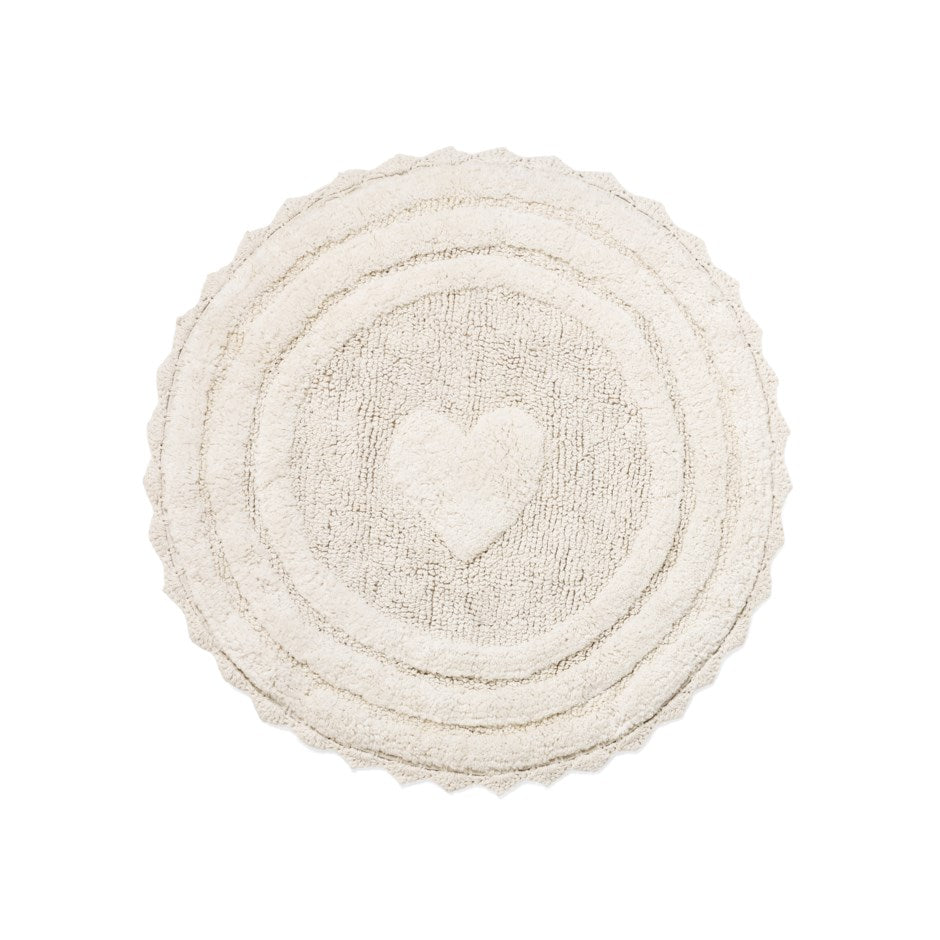 Tufted Heart Round Bathmat White