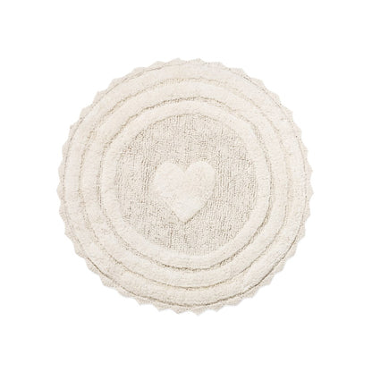 Tufted Heart Round Bathmat White