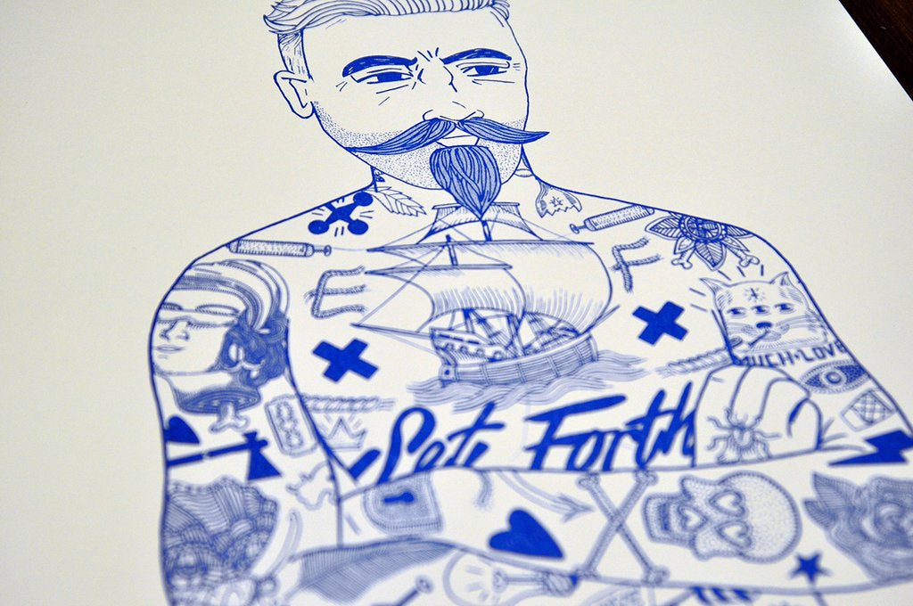 Blue Tat Man A3 Print