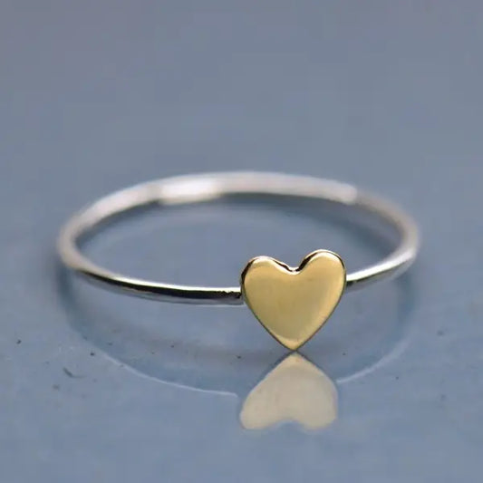 Silver Ring with Tiny Bronze Heart