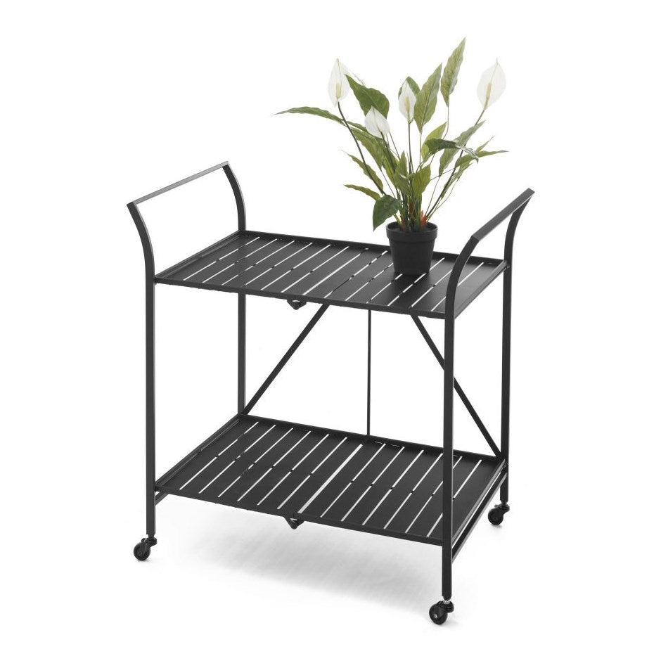 Folding Iron Trolley Table Black