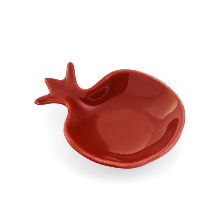 Dark red stoneware dish shaped like a pomegranate with a stem detail - PABOOM