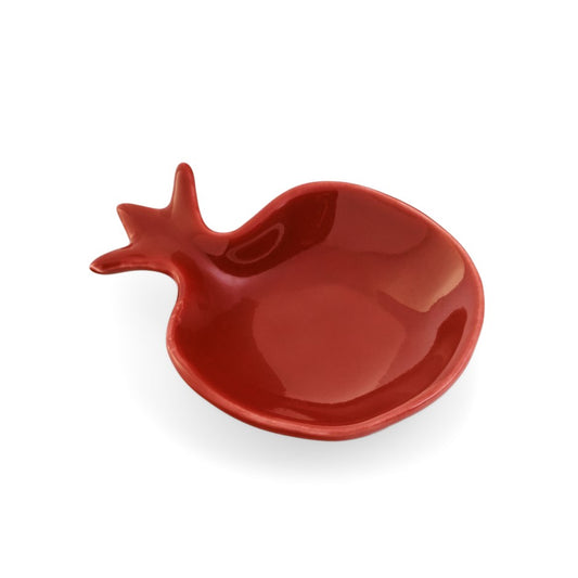 Dark red stoneware dish shaped like a pomegranate with a stem detail - PABOOM