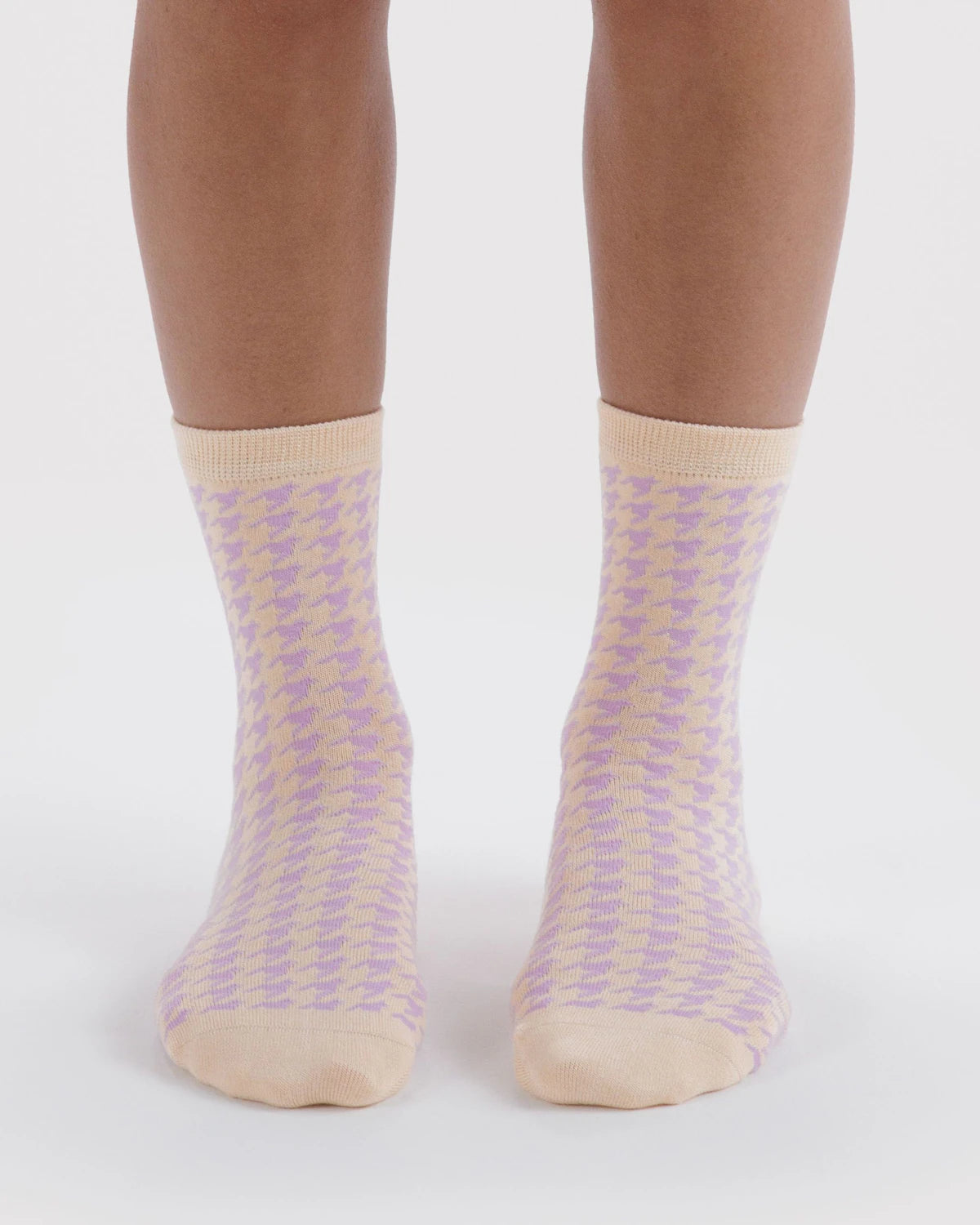 BAGGU Crew Sock - Pink Houndstooth