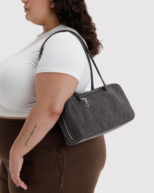 BAGGU Cotton Denim Bowler Bag - Washed Black Denim