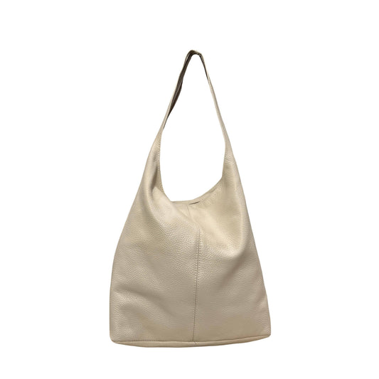 Cream beige grained leather hobo bag with a single shoulder strap
