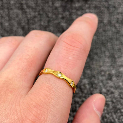 Inlaid Cz Stars Wave Design Ring