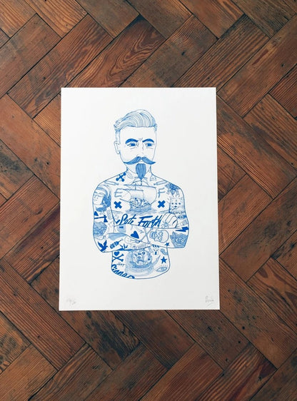 Blue Tat Man A3 Print