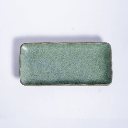 Green Japanese porcelain serving platter, top view - PABOOM