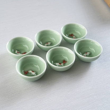 Celadon koi fish kung fu tea cups set of 6 - PABOOM