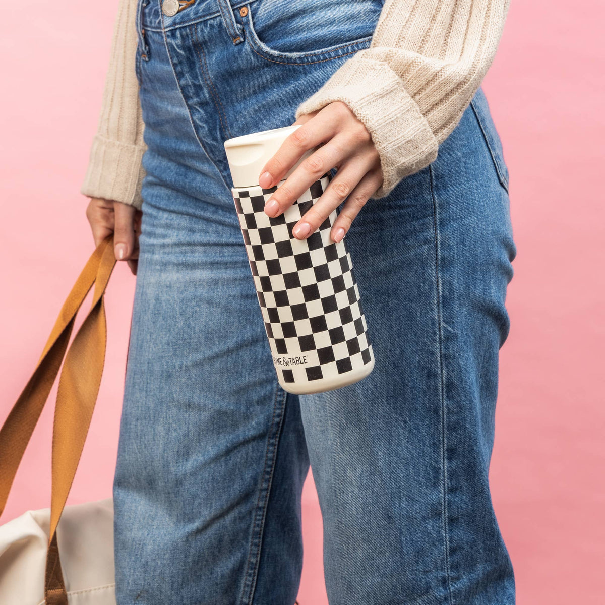 Coffee Tumbler - Black + White Checkered