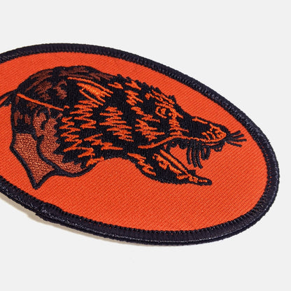 Angled view of Wolf Patch showing embroidered texture - PABOOM