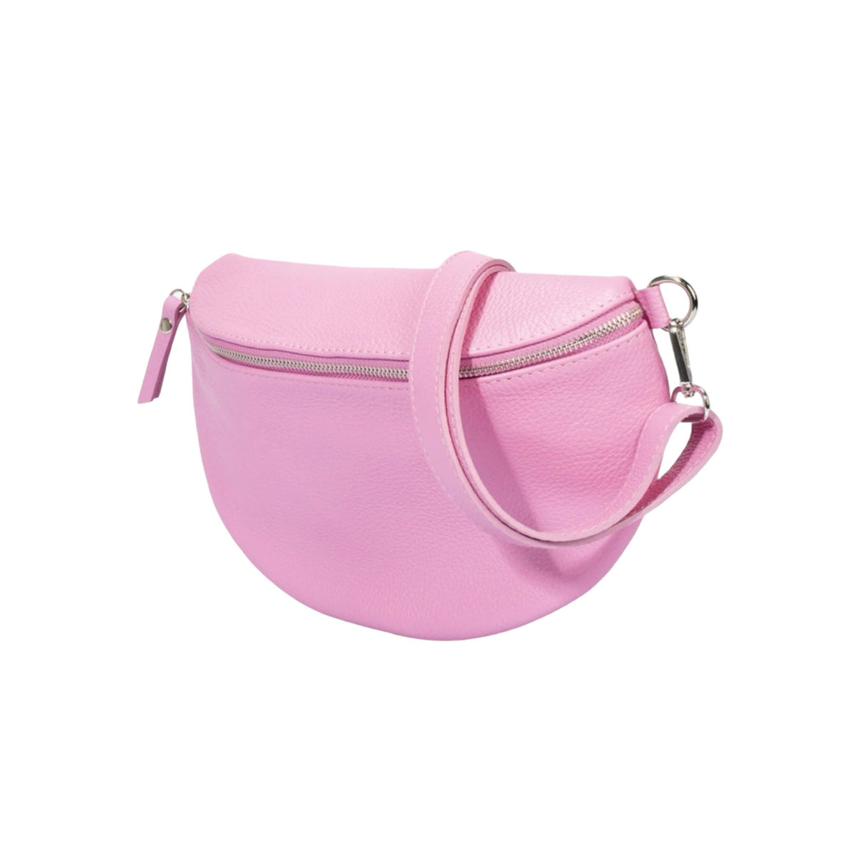 Grained leather belt bag, worn crossbody view
