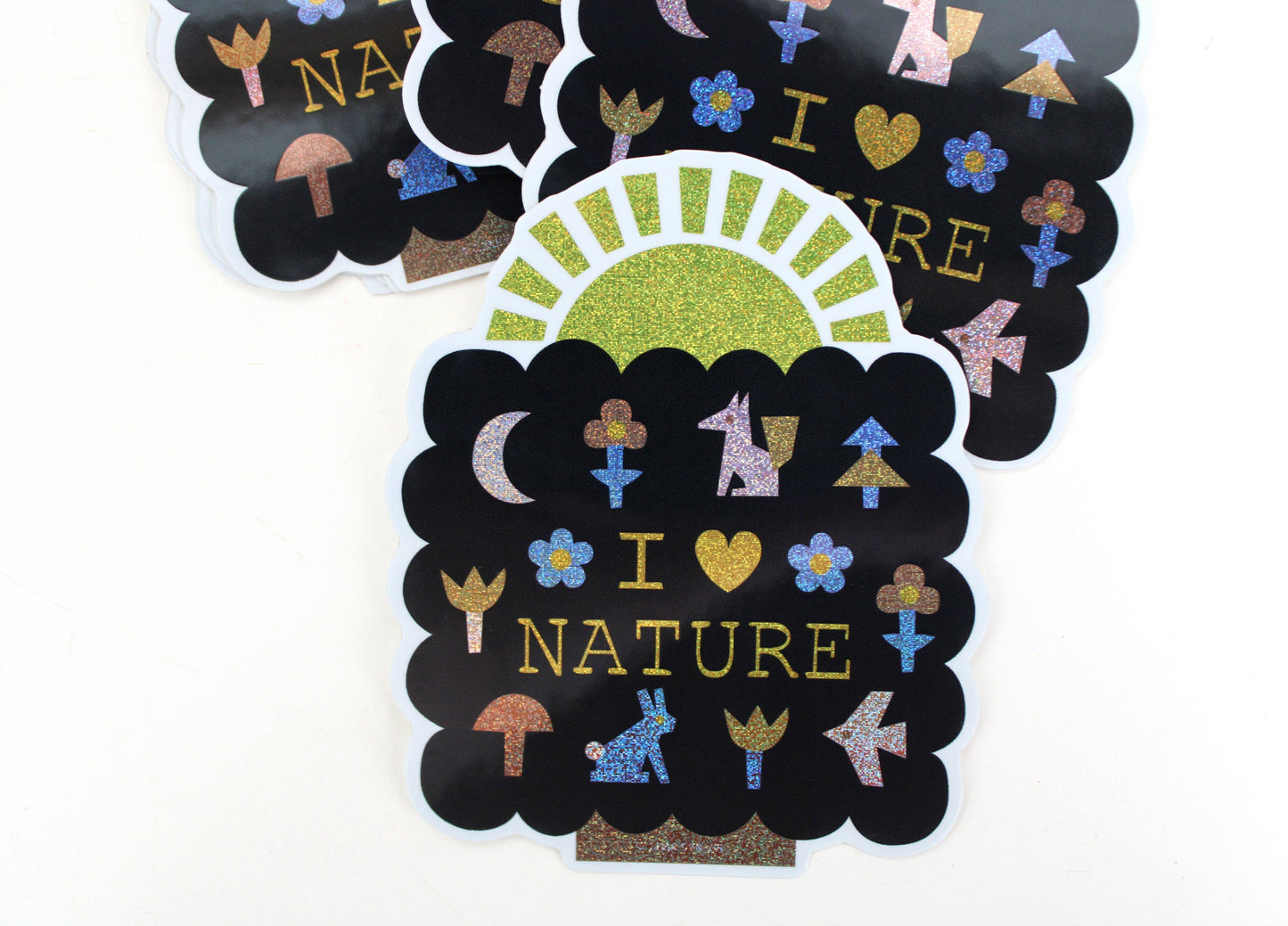 I Love Nature glitter vinyl sticker, close-up detail 4 — PABOOM