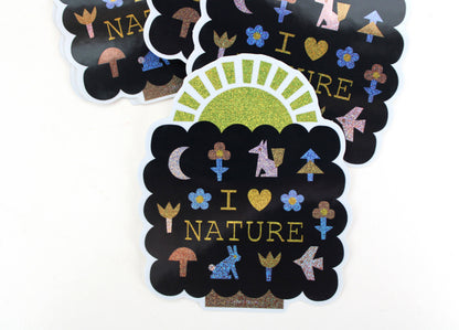 I Love Nature glitter vinyl sticker, close-up detail 4 — PABOOM