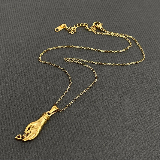 Heart CZ Palm Charm Necklace
