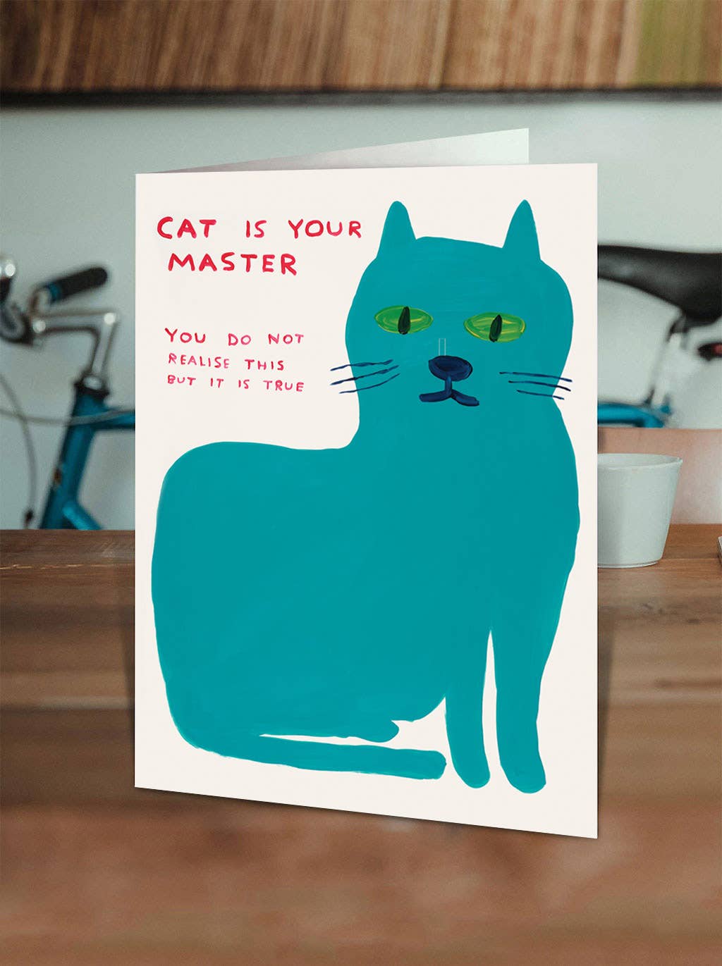 David Shrigley x Brainbox Candy Cat Master card with neon yellow envelope - PABOOM