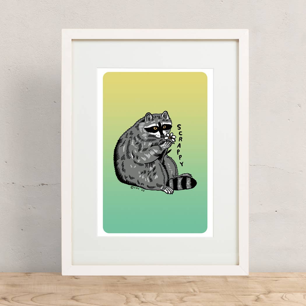 Scrappy Raccoon Print