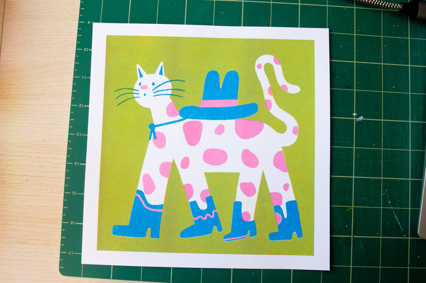 Cowboy Cat Square Risograph Art Print