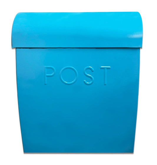 Sylvia blue mailbox front angle view - PABOOM