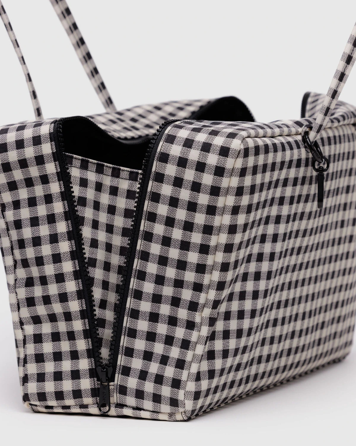 BAGGU Medium Nylon Bowler Bag - Black + White Gingham