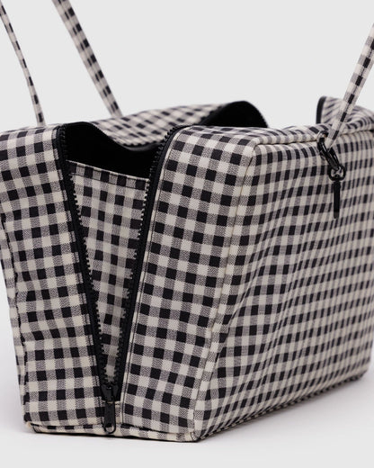 BAGGU Medium Nylon Bowler Bag - Black + White Gingham