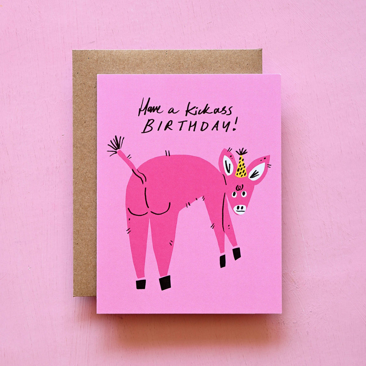 Kickass Birthday card with kraft envelope - PABOOM