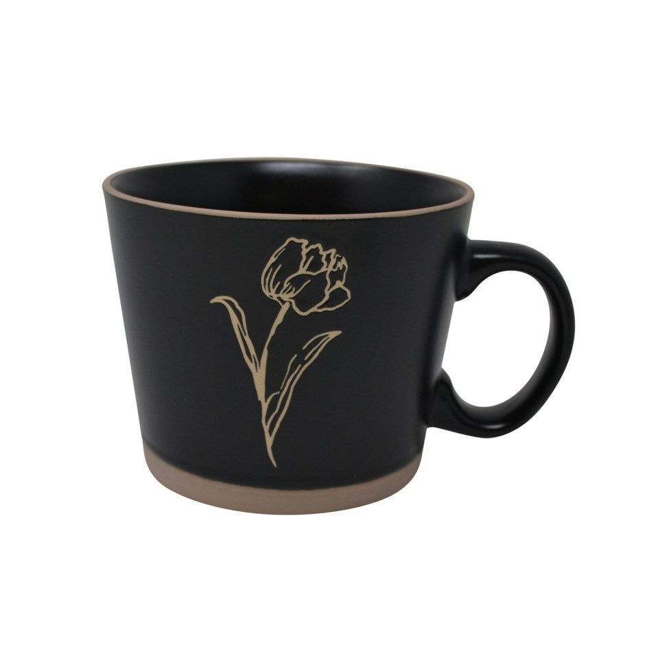 Mug Conical Shape Black Flowers