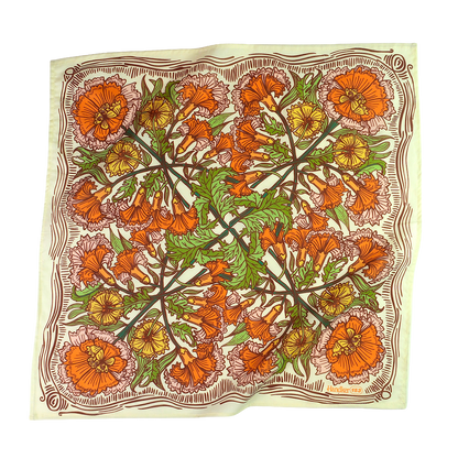 Hannah Bandana flat lay in cream, orange, green, gold and pink