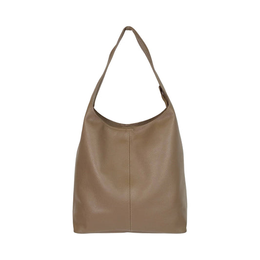 Taupe brown (mole) grained leather hobo bag
