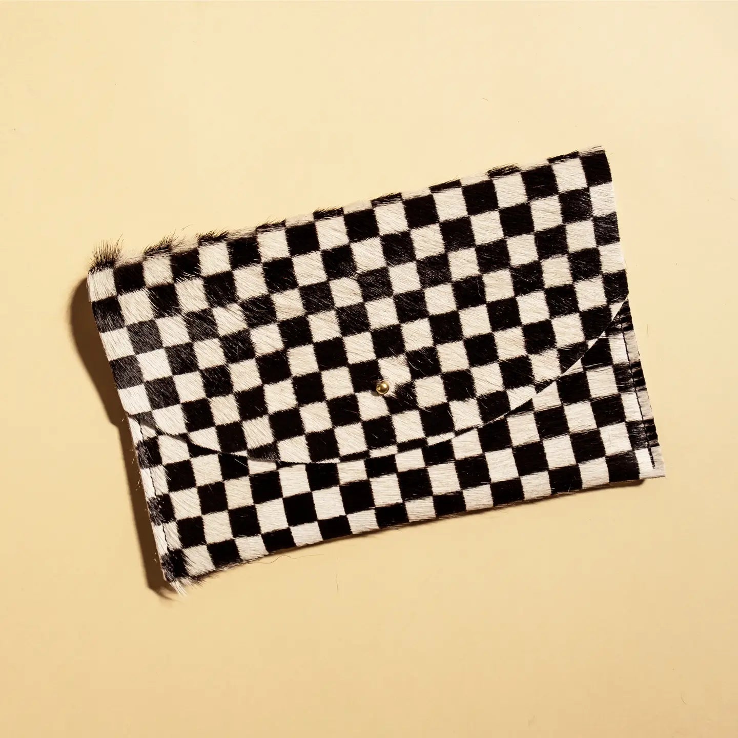 Checkered Hair on Hide Envelope Pouch