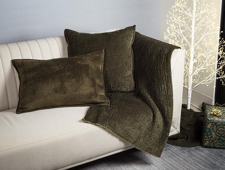 Dark green ribbed chenille throw blanket, additional angle