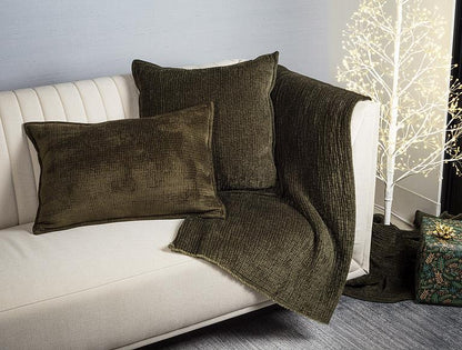 Dark green ribbed chenille throw blanket, additional angle