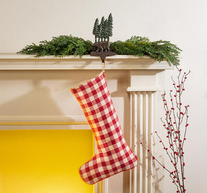 Large red and white gingham check Christmas stocking, additional angle