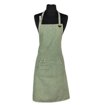 Green cotton canvas apron with a wide front pocket
