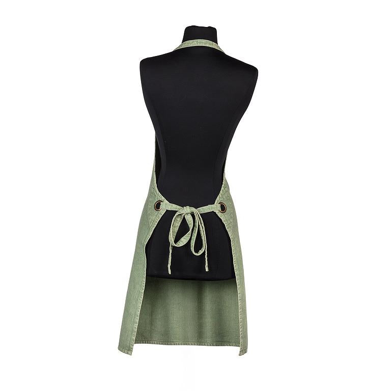Green cotton canvas apron, additional angle