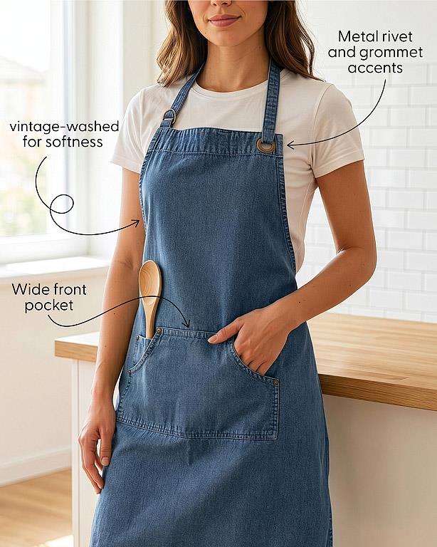 Green cotton canvas apron, additional angle